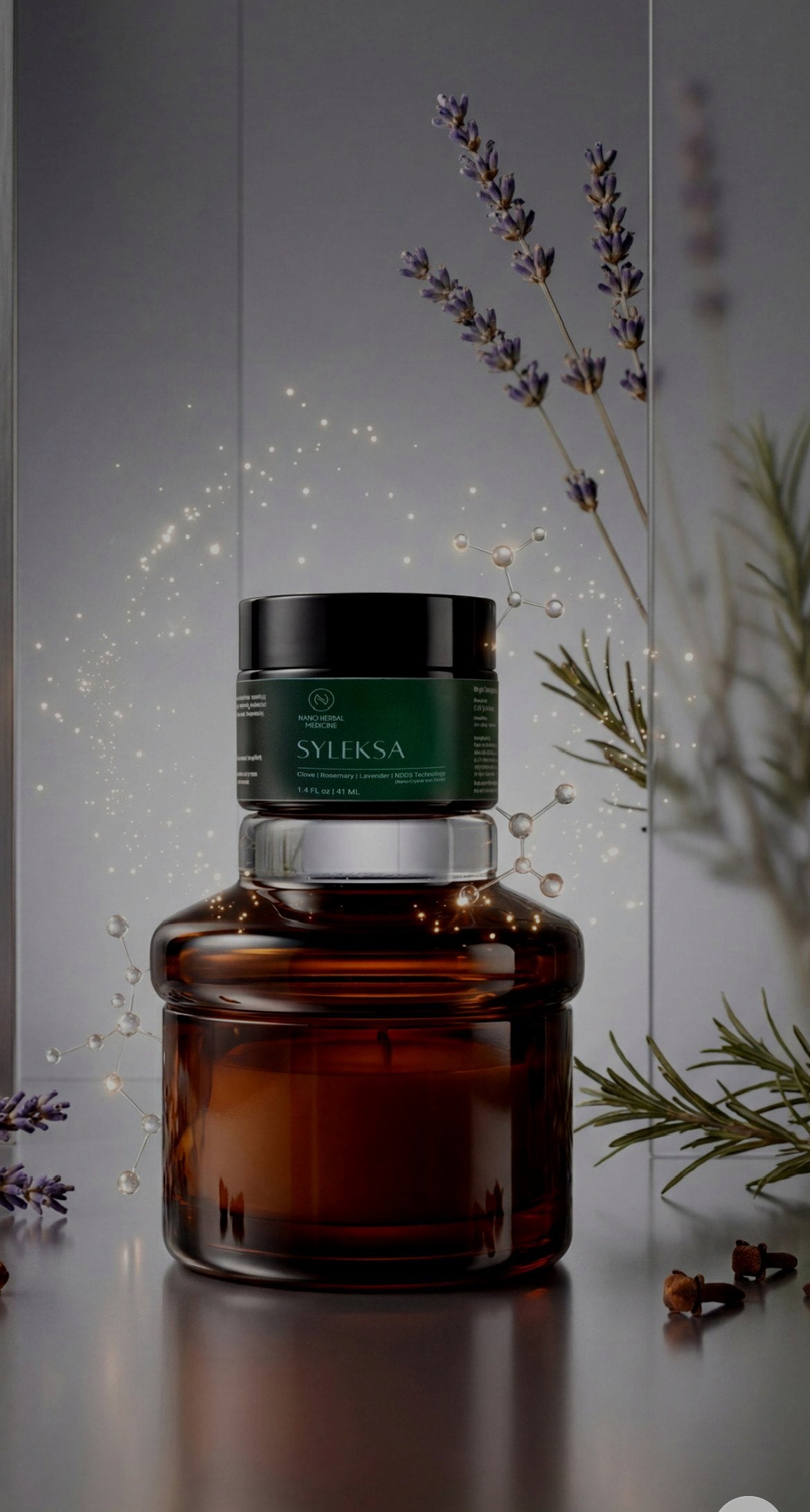 SYLEKSA jar with lavender, rosemary, clove and luminous nano accents